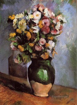  jarra Pintura - Flores en un tarro de olivos Paul Cezanne